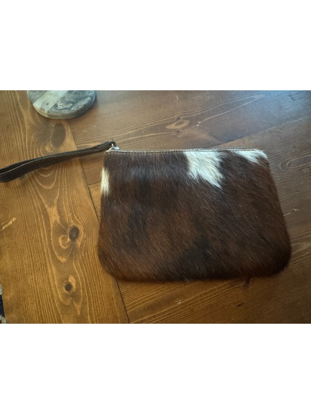 Patricia Nash Cassini Cow Hide Hair Front Leather Brown Wristlet Leather